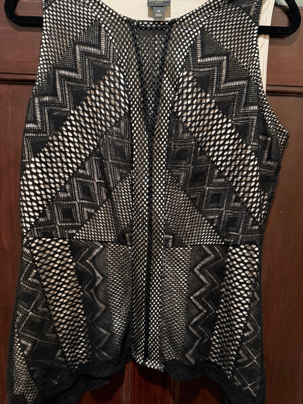 Worthington Black Crochet Overlay Sleeveless Top